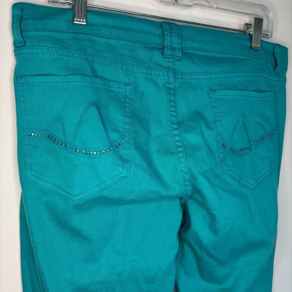 NY&C NEW Sits at Lower Waist Skinny Jean Women 12 Teal Rhinestones Stretch - Picture 3 of 10